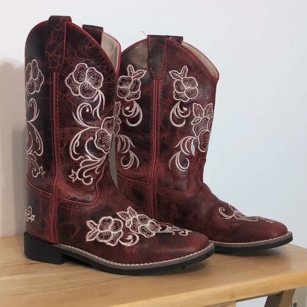 Shyanne Girls' Little Lasy Red Leather Western Boots Shoes